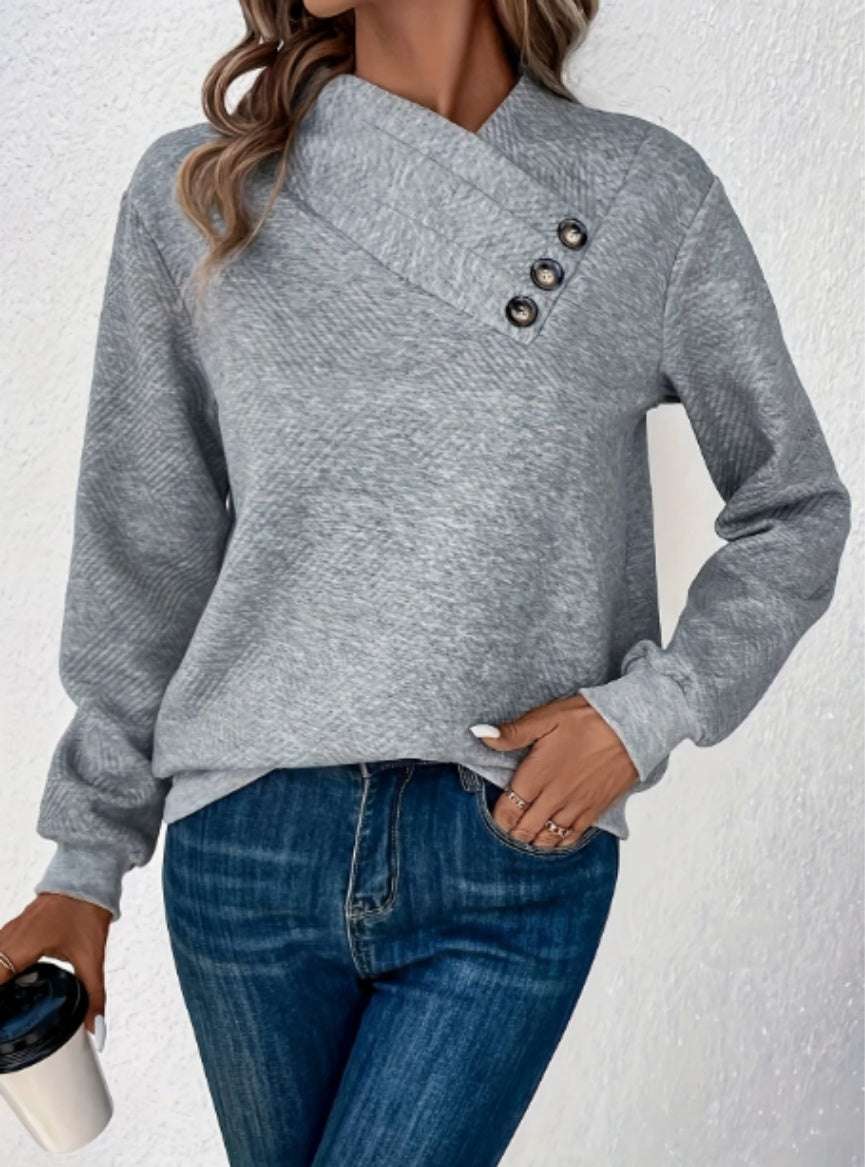 Women's Elegant Asymmetrical Hem Button-Front Long Sleeve Sweatshirt - globaltradeleader