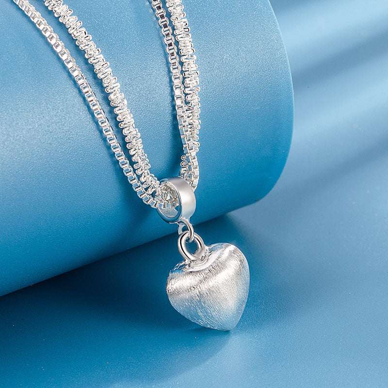 Double Layer Brushed Heart Pendant Necklace For Women High-end Feel Light Luxury Necklace Collarbone Chain  Fashion Jewelry - globaltradeleader