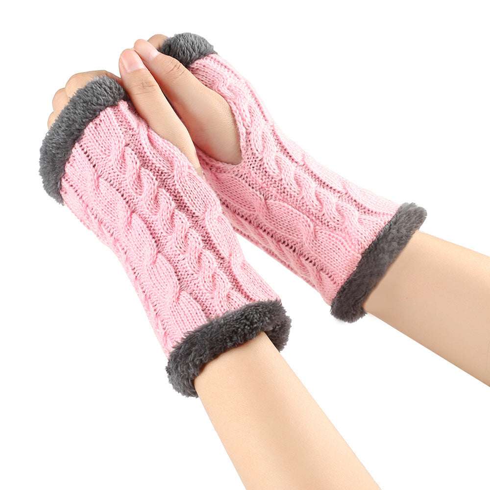 Winter Plush Gloves Twist Knitted Fingerless Fleece Gloves Women Warm Thickened Woolen Gloves - globaltradeleader
