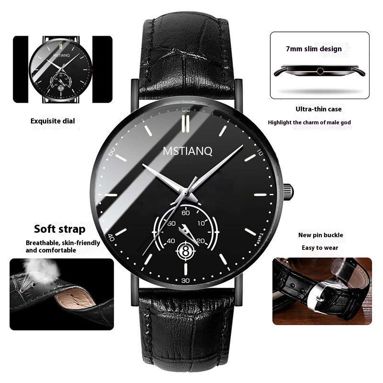 Trade Watch Stylish Black Technology Belt Refined Steel Korean Casual Calendar - globaltradeleader