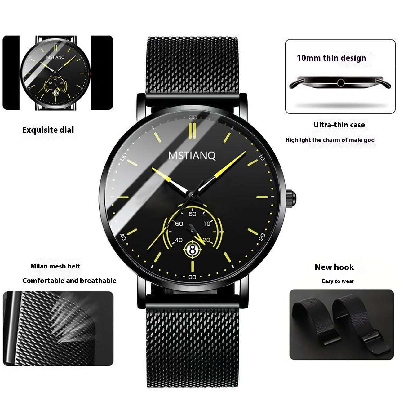 Trade Watch Stylish Black Technology Belt Refined Steel Korean Casual Calendar - globaltradeleader