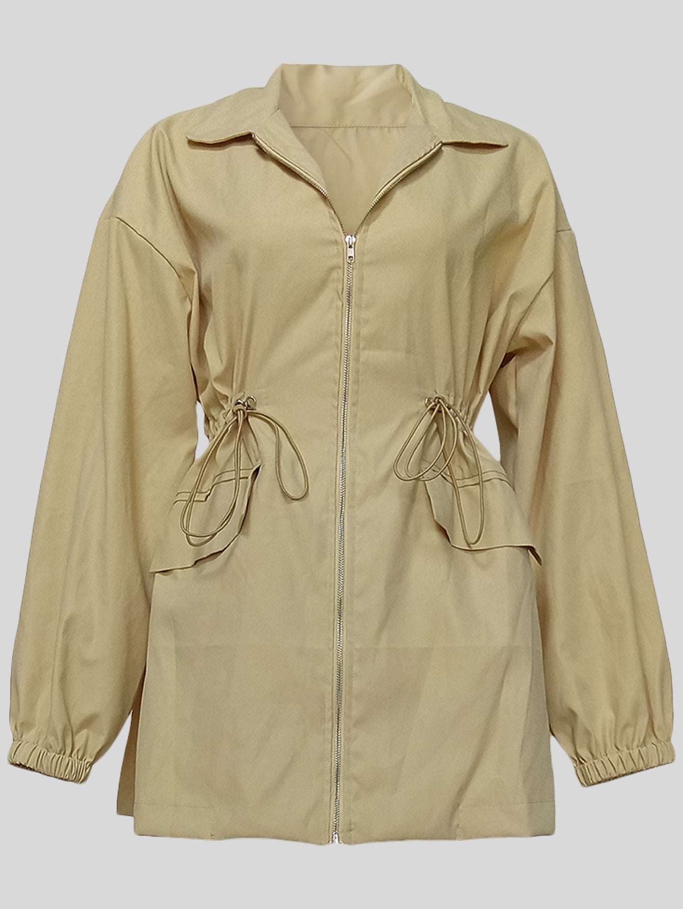 Drawstring Waist Mid-length Trench Coat For Women - globaltradeleader
