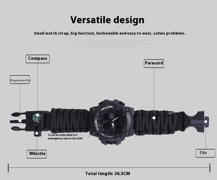 Outdoor Men's Mercenary Compass Multifunctional Waterproof Parachute Cord Chain Ring Survival Wild Special Survival Tactical Watch - globaltradeleader