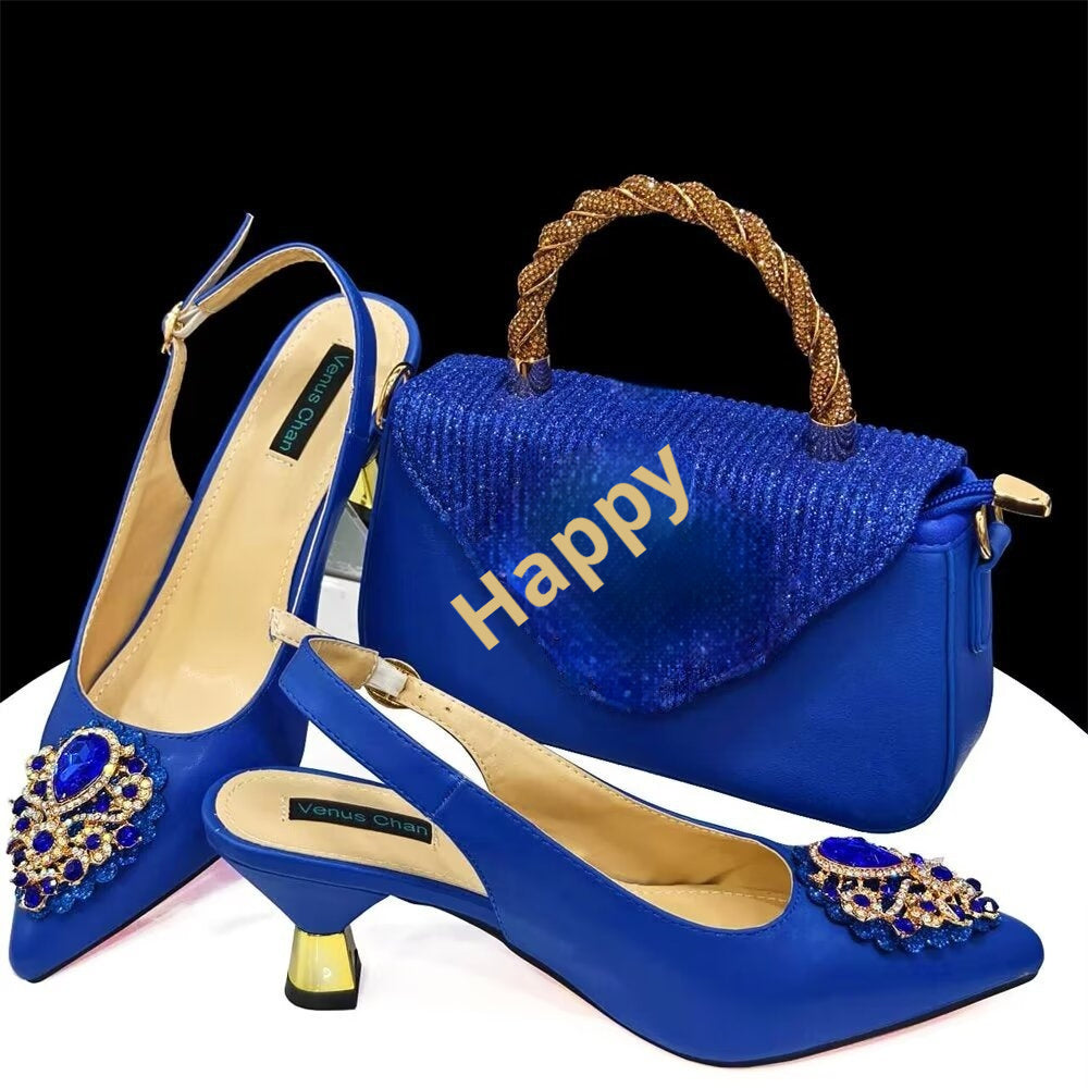 Casual French Style Small Square Pointed Toe Slingback High Heels Women's Shoes And Bags Suit - globaltradeleader