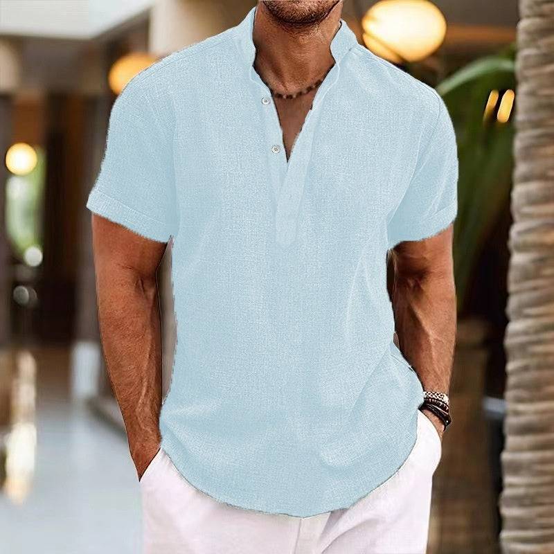 Summer Men's Retro Short Sleeve Stand Collar Top - globaltradeleader