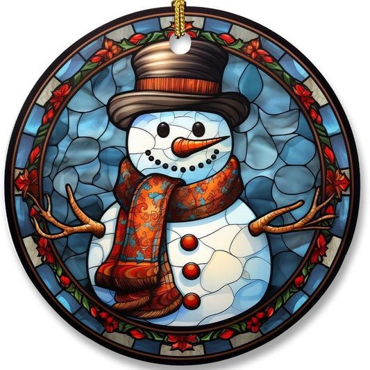 Christmas Stained Glass Window Ornaments Snowman Decorations