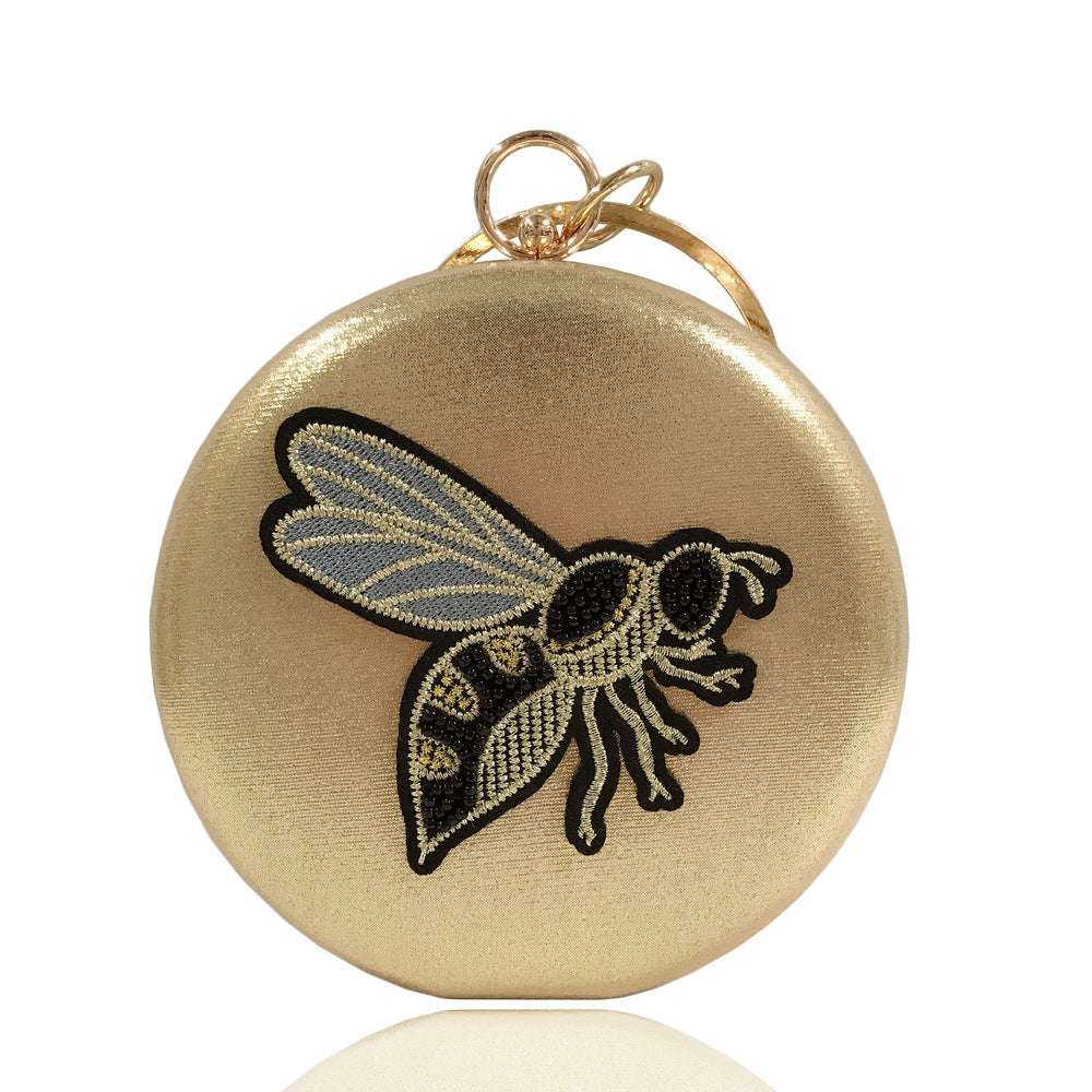 Flat Box Embroidered Beaded Bee Clutch Party Bag