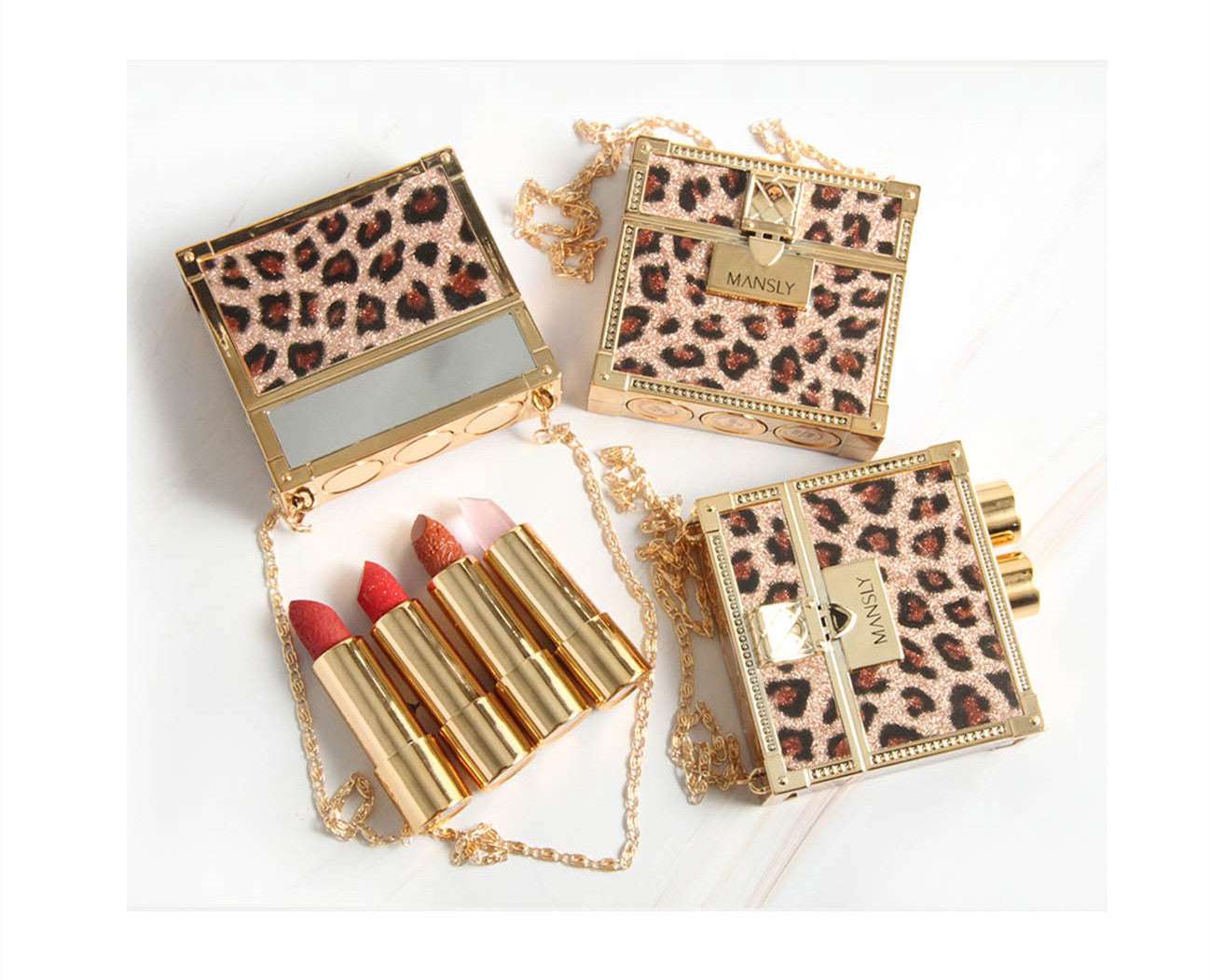 Fashion Small Sachet Mousse Lipstick Leopard Print Chain With Small