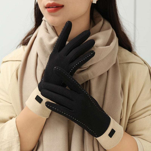 Women's Winter New Dralon Fleece-lined Warm Korean-style Cold-proof Touch Screen Riding Outdoor Driving Gloves For Students - globaltradeleader
