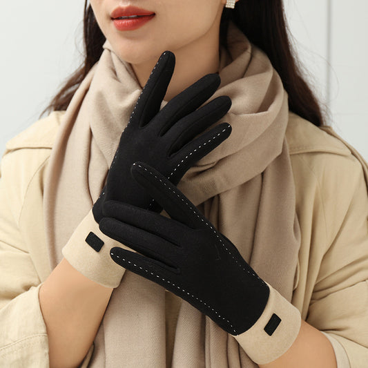 Women's Winter New Dralon Fleece-lined Warm Korean-style Cold-proof Touch Screen Riding Outdoor Driving Gloves For Students - globaltradeleader