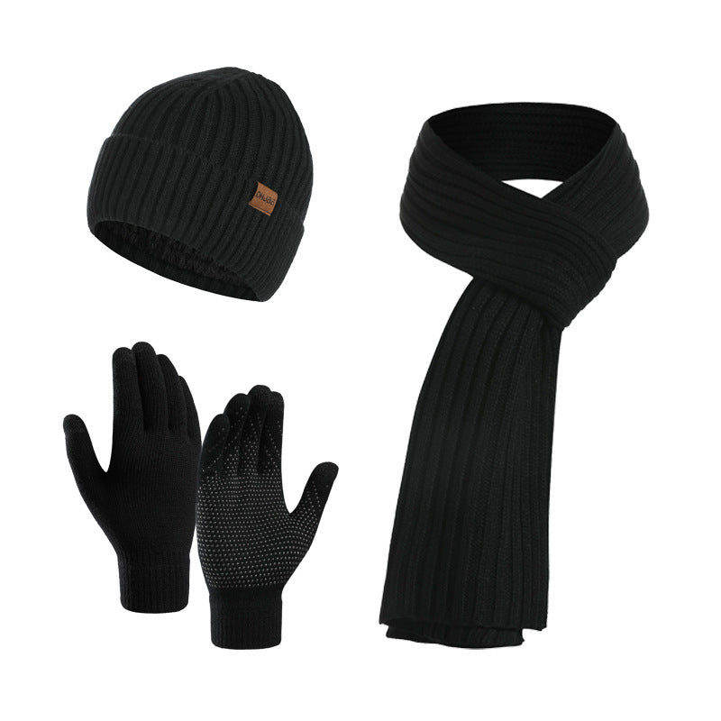 Winter Solid Color Scarf Hat Gloves Knitted Three-piece Suit - globaltradeleader
