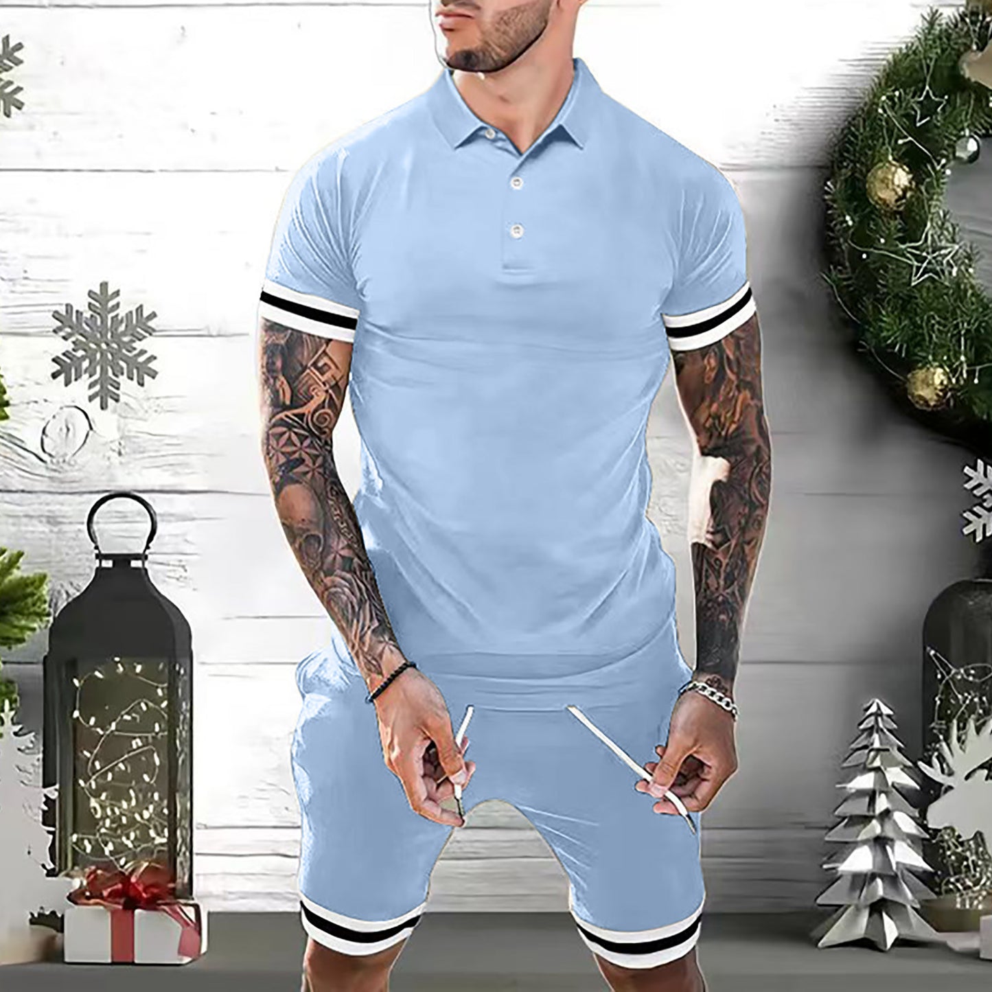 Mens Short Sets 2 Piece Outfits Polo Shirt Fashion Summer Tracksuits Casual Set Short Sleeve And Shorts Set For Men - globaltradeleader