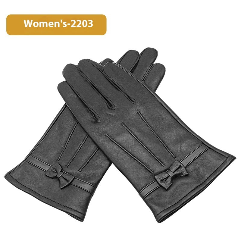 Autumn And Winter Women's Leather Gloves Fleece-lined Thick Windproof Warm Touch Screen Sheepskin - globaltradeleader