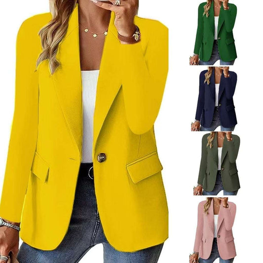Fashion Casual Women Blazer Long-sleeved Solid Color Casual Cardigan Small Suit Jacket For Women Elegant Office Lady Outerwear - globaltradeleader