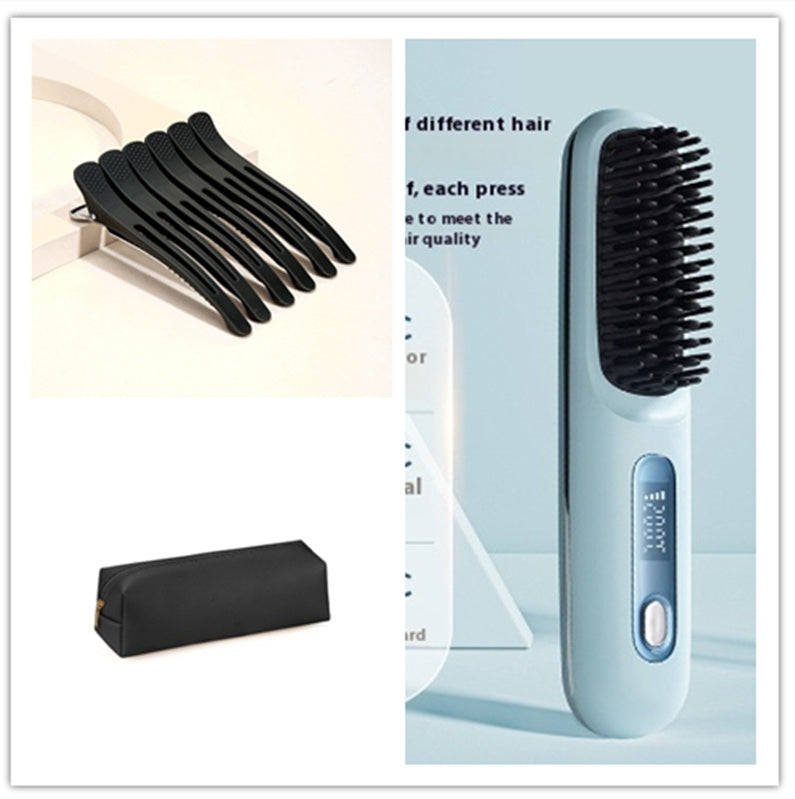 2 In 1 Straight Hair Comb Wireless Hair Straightener Brush Hair Fast Heating Portable Hot Curler USB Charging - globaltradeleader