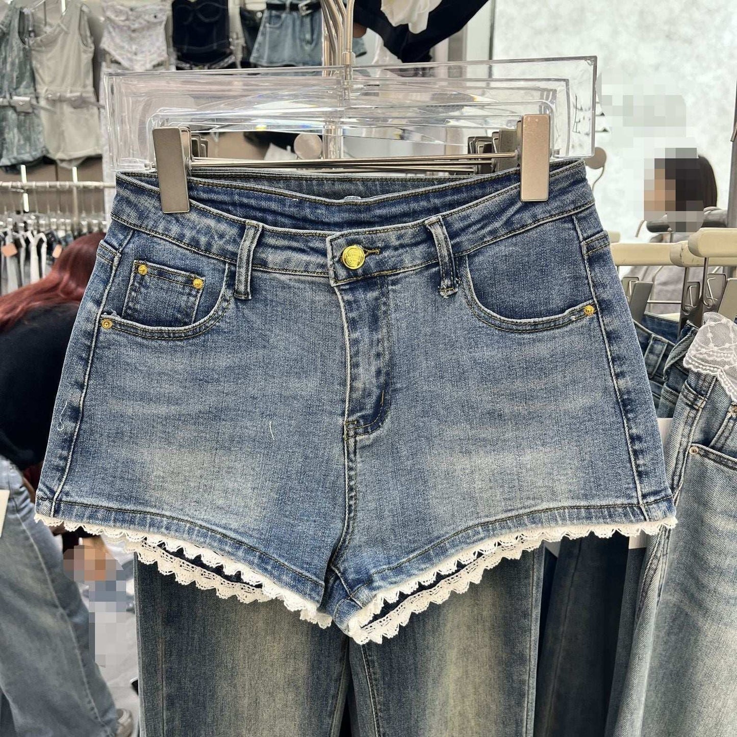 Lace Edge Stitching Sweet Chic Denim Shorts - globaltradeleader
