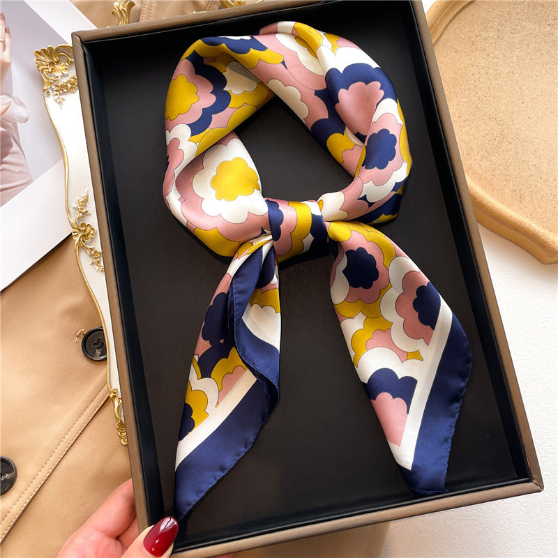 Flower Color Matching Artificial Silk Women's Square Scarf