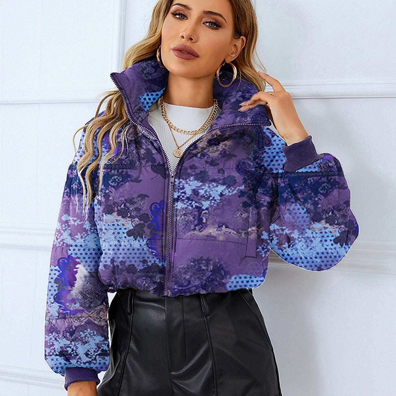 Fashion Bread Coat Women Print Stand Collar Short Coat Winter Jacket - globaltradeleader