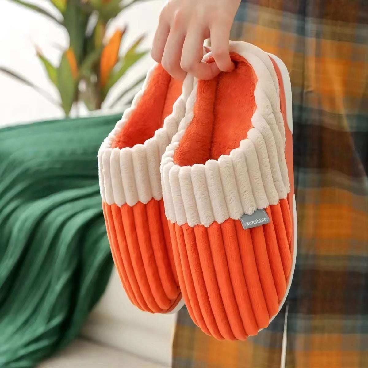 Unisex Winter Slippers Corduroy Shoes Couples Bedroom Slippers Women Men - globaltradeleader