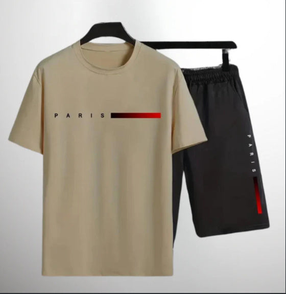 Men's Fashion Printed Sports Pure Cotton T-shirt Shorts Two-piece Set - globaltradeleader