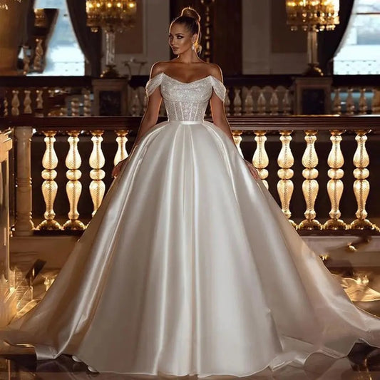 A-Line Off Shoulder Wedding Dresses Shiny Bohemia Women's - globaltradeleader