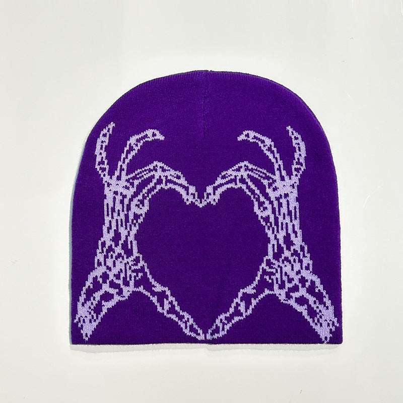 Heart-shaped Skull Hand-held Flower Knitted Wool Hat - globaltradeleader