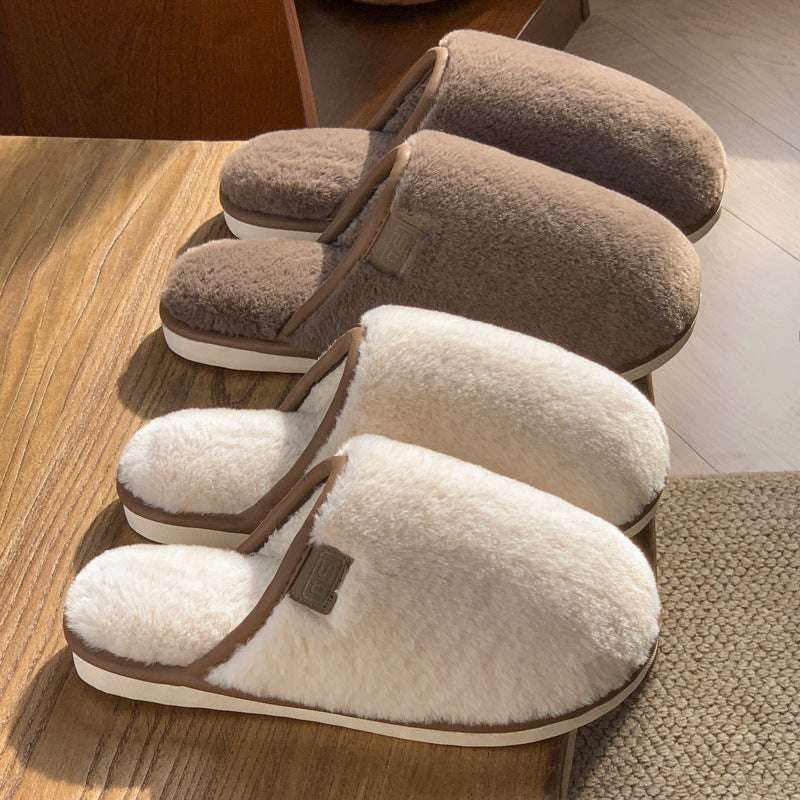 Winter Plush Slippers Warm Solid House Shoes Non-slip Bedroom Floor Home Slipper For Women Men - globaltradeleader