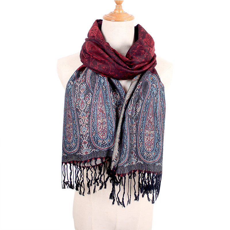 Ethnic Style Cashew Scarf Air Conditioning Talma Scarf Dual-use Jacquard Tassel