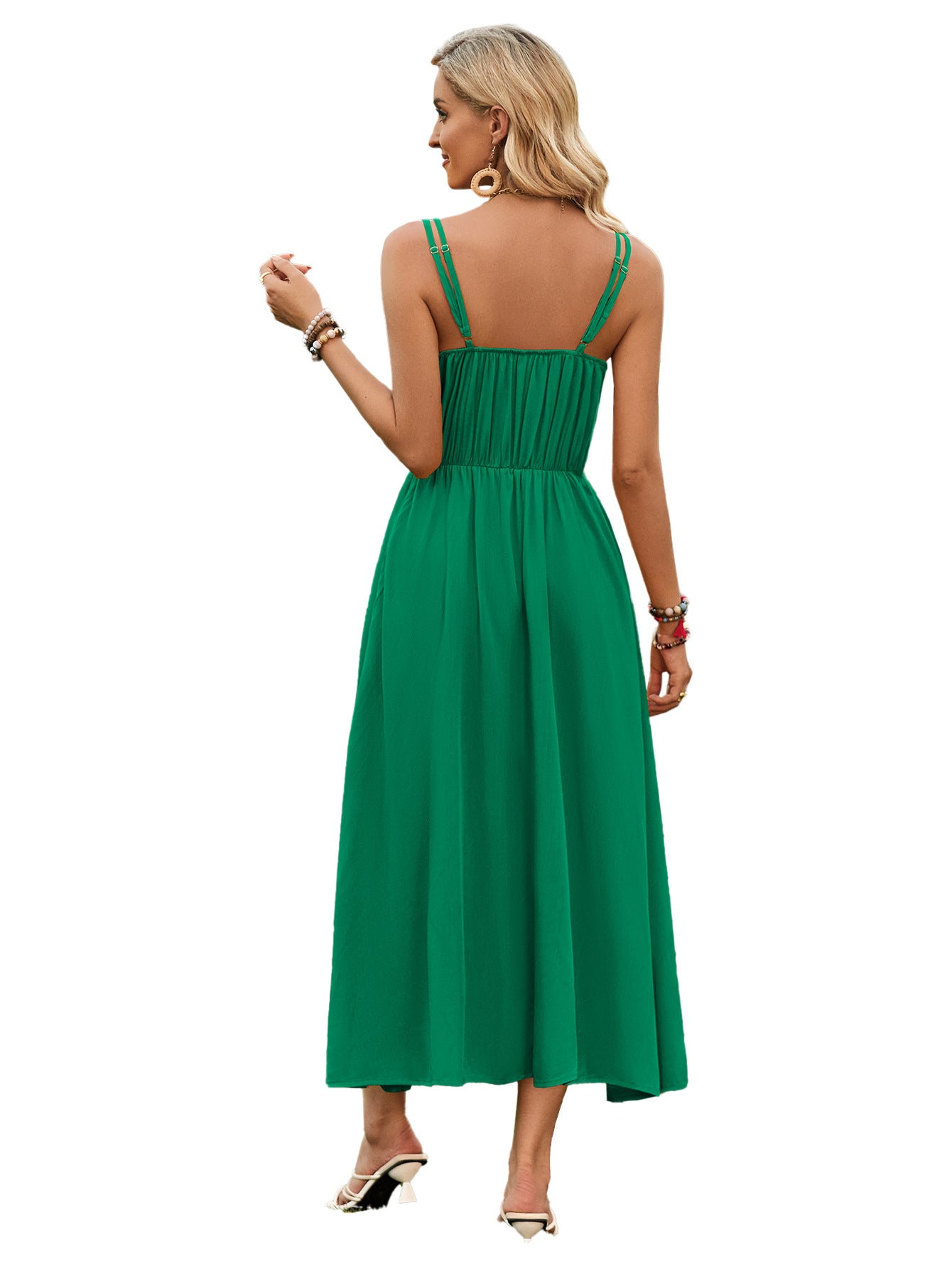 Solid Color Suspender Long Dress Spring And Summer Bow Waist Tie Design Dress Womens Clothing - globaltradeleader