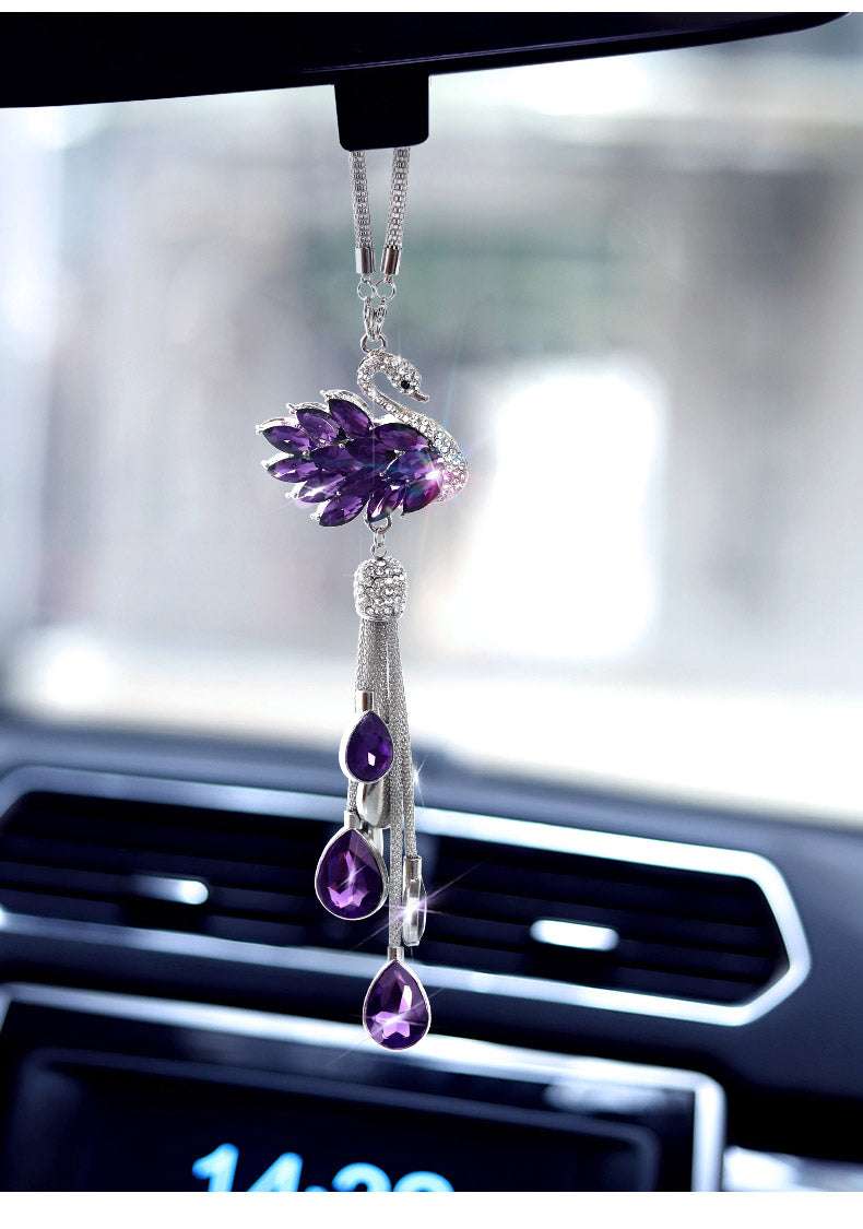 Car Rearview Mirror Crystal Swan Pendant Creative