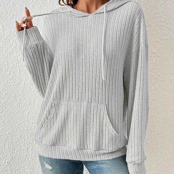 Fashion Drawstring Long-sleeved Hooded Sweatshirt With Pockets Solid Sunken Stripe Hoodie Knitwear Womens Clothing - globaltradeleader