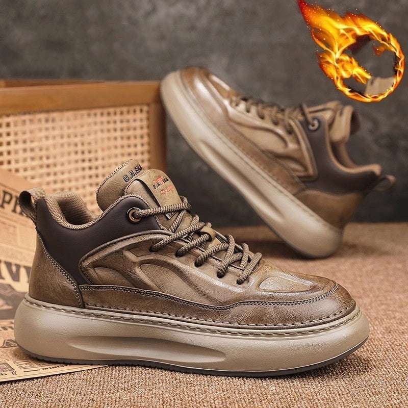 Autumn And Winter Cotton-padded Shoes With Velvet Leather Casual Shoes Men - globaltradeleader