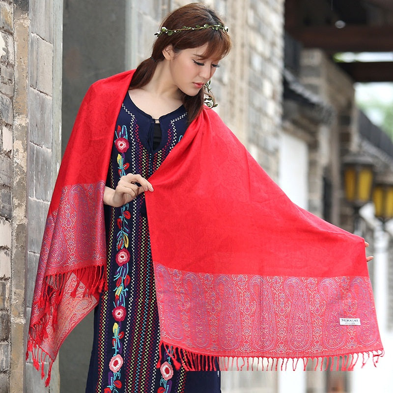 Ethnic Style Cashew Scarf Air Conditioning Talma Scarf Dual-use Jacquard Tassel