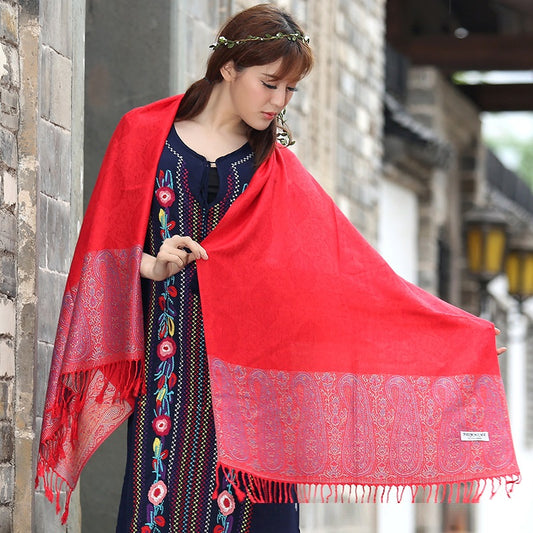 Ethnic Style Cashew Scarf Air Conditioning Talma Scarf Dual-use Jacquard Tassel