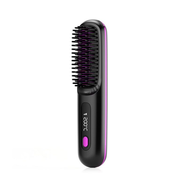 2 In 1 Straight Hair Comb Wireless Hair Straightener Brush Hair Fast Heating Portable Hot Curler USB Charging - globaltradeleader