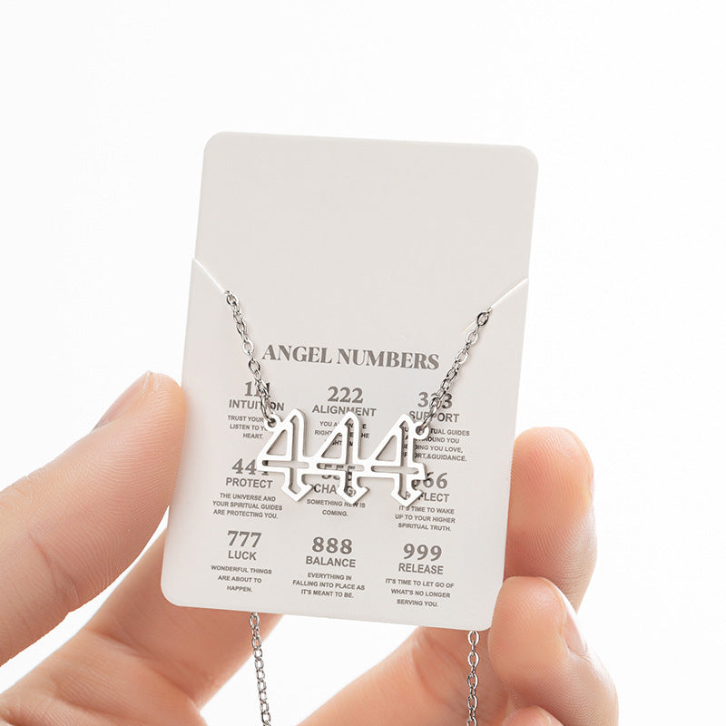 2025 Women's New Angel Lucky Digital Pendant Necklace Fashion 000-999 Stainless Steel Vintage Necklace - globaltradeleader