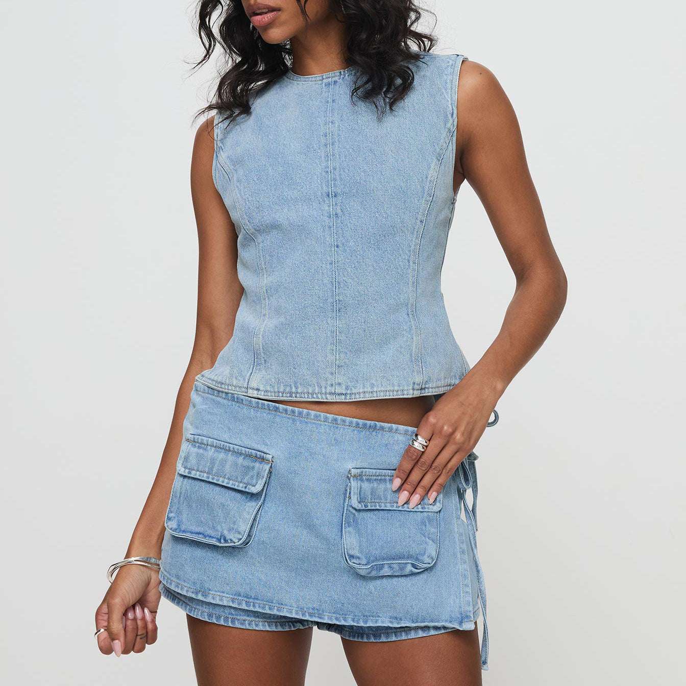 Retro Pocket Denim Culotte Lace-up - globaltradeleader