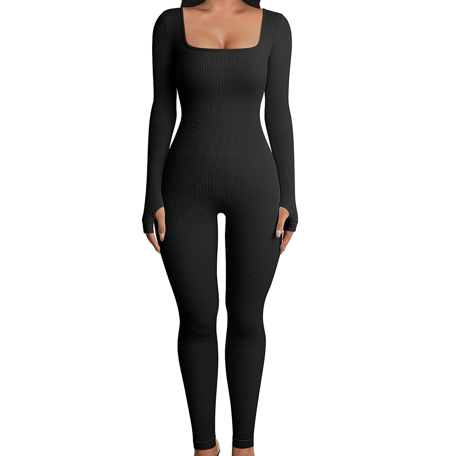 Fall Winter Hot-selling Women's Clothing Long Sleeve Jumpsuit Yoga Sexy One-piece Square Collar Sportwear - globaltradeleader