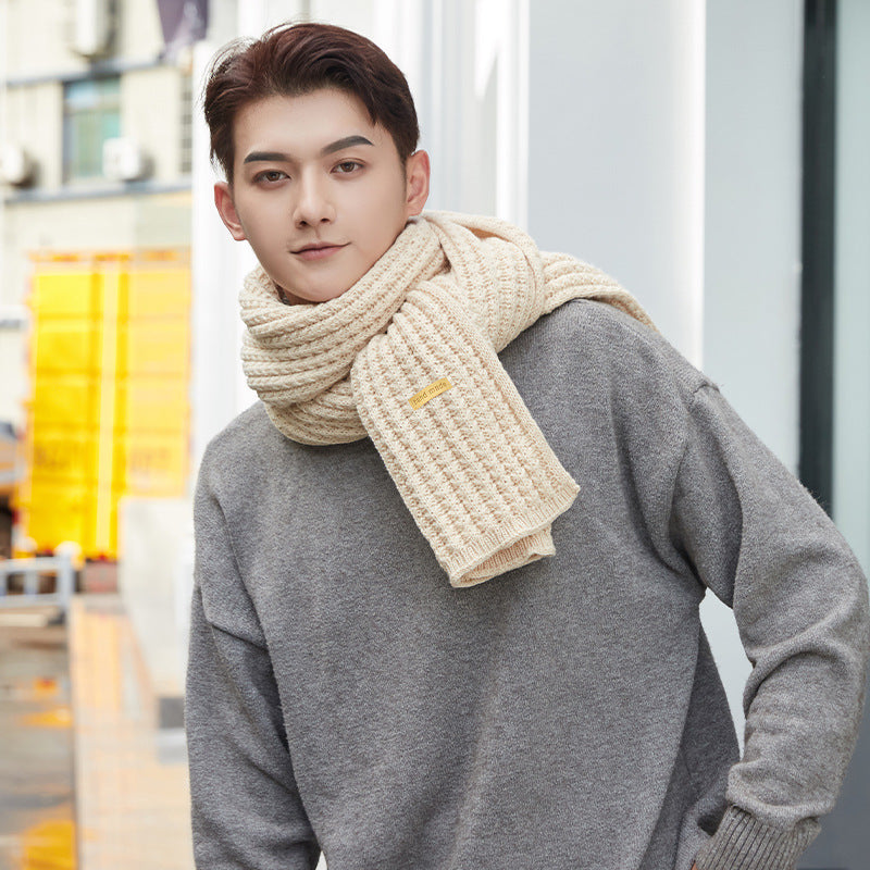 Men's And Women's Solid Colour Woollen Long Warm Knitted Scarf