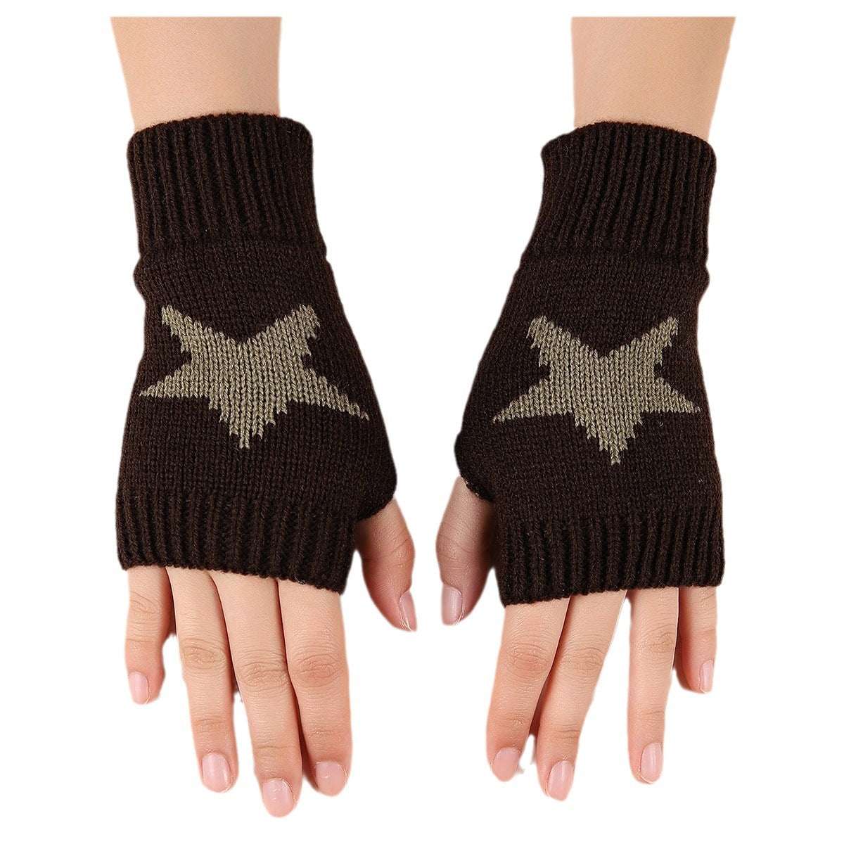 Autumn And Winter Acrylic Wool Five-pointed Star Gloves Warm Oversleeve - globaltradeleader