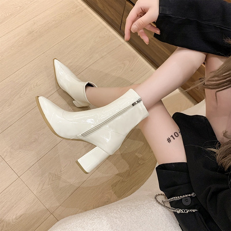 Pointed-toe High Heel Short Boots Women's French Style Small Ankle Boots - globaltradeleader