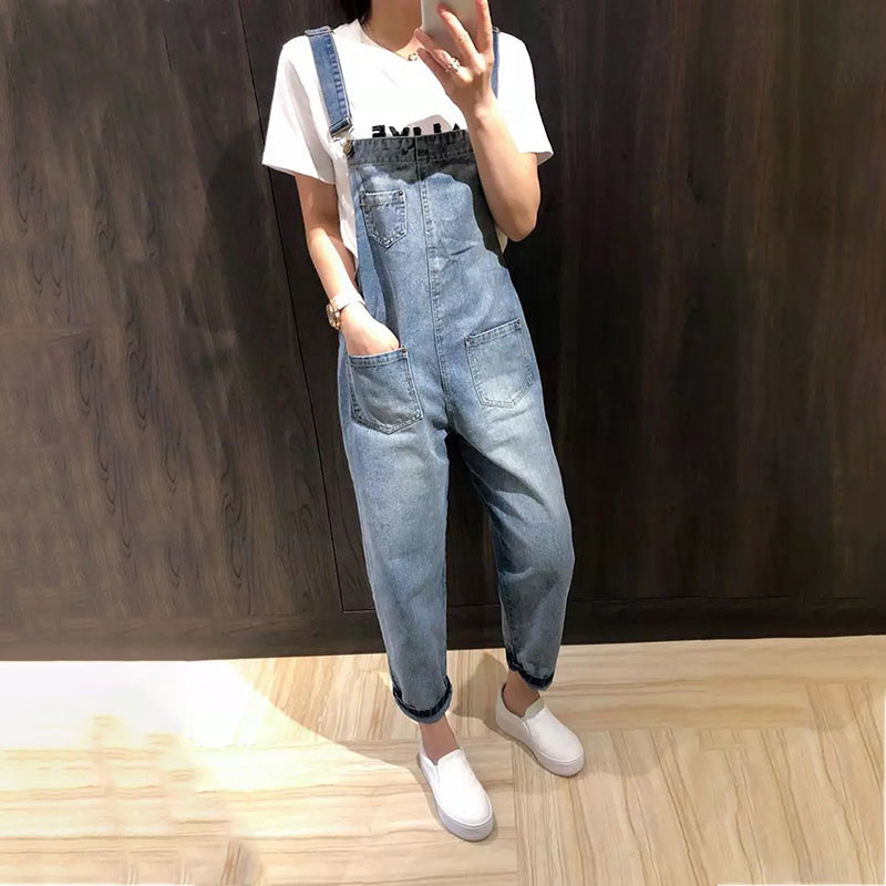 Women's Vintage Loose Cropped Denim Strap Pants