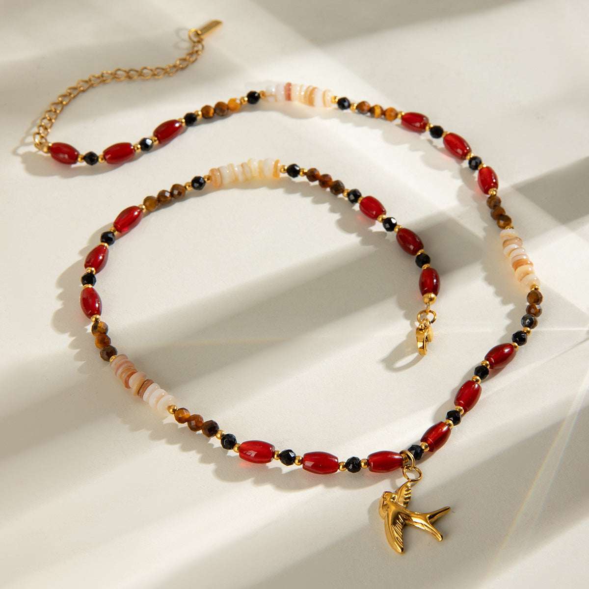 Tiger Eye Beads Stainless Steel Natural Stone Beads Pearl Tiger Eye Bird Pendant Bead Necklace For Women Collar Collarbone Chain Trendy - globaltradeleader