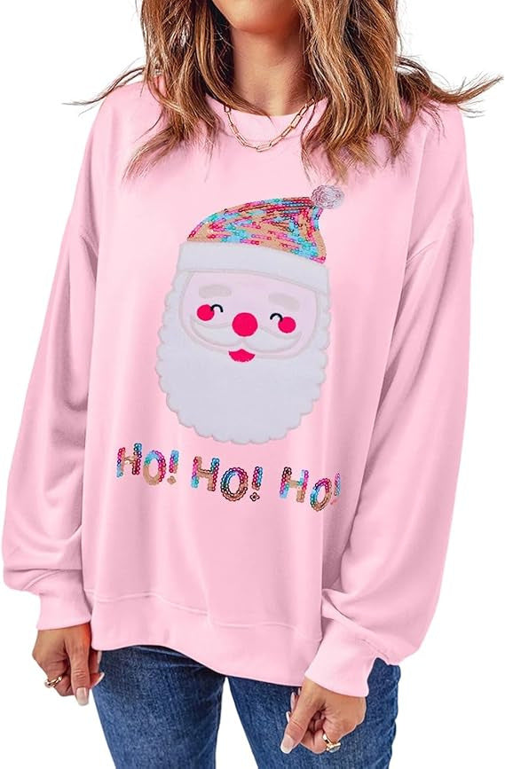 Santa Claus Sequins Festival Casual Long Sleeve Sweatshirt - globaltradeleader