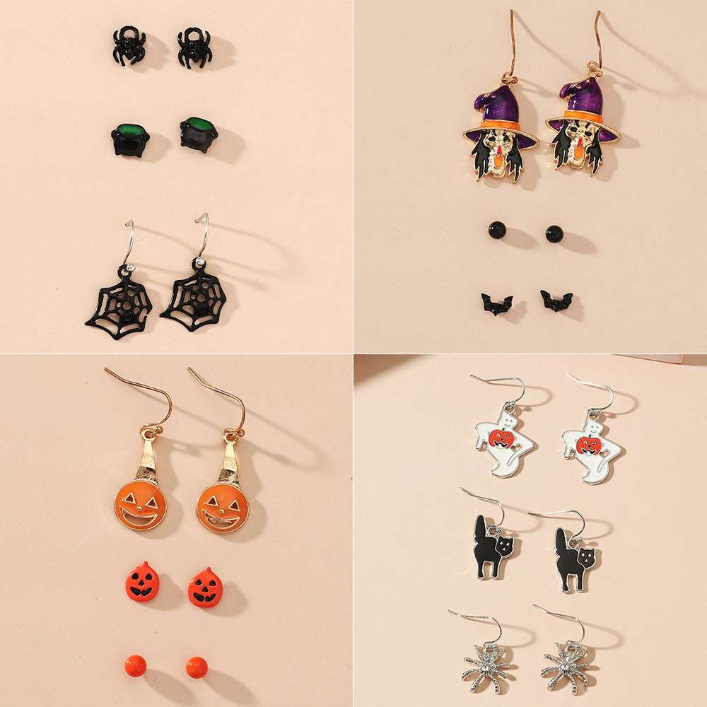 Spider Web Skull Earrings Halloween Gothic