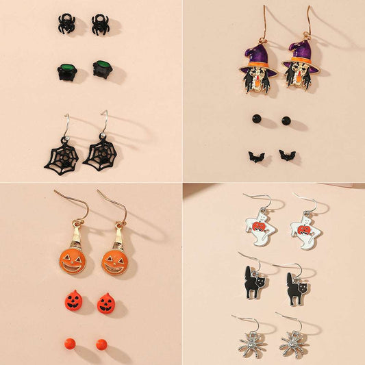 Spider Web Skull Earrings Halloween Gothic