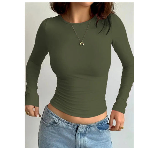 Women's Fashion Casual Solid Color Slim Pullover T-shirt - globaltradeleader