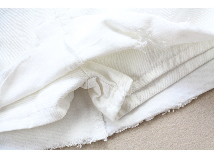 Ripped White Denim Skirt Women's Spring And Summer - globaltradeleader