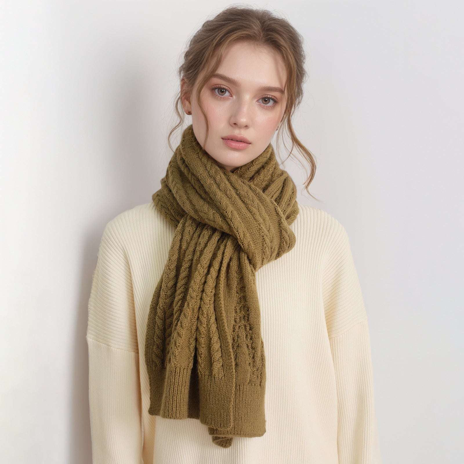 European And American Autumn And Winter Thickening Warm Wool Scarf Artificial Cashmere Solid Color Texture Knitted Scarf