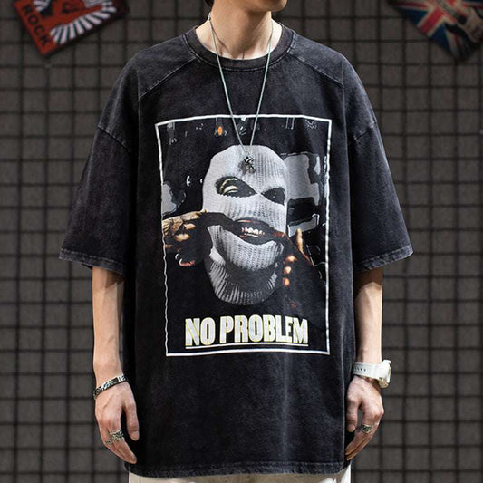 Women's Vintage Washed Distressed Print Short Sleeves